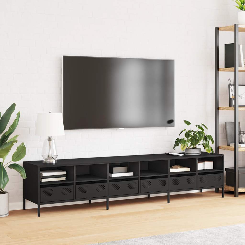 Mobile TV Nero 202x39x43,5 cm in Acciaio Laminato a Freddo - homemem39