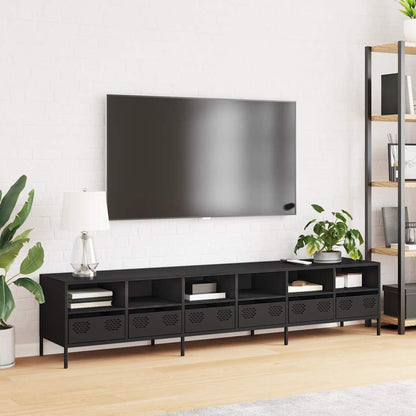 Mobile TV Nero 202x39x43,5 cm in Acciaio Laminato a Freddo - homemem39