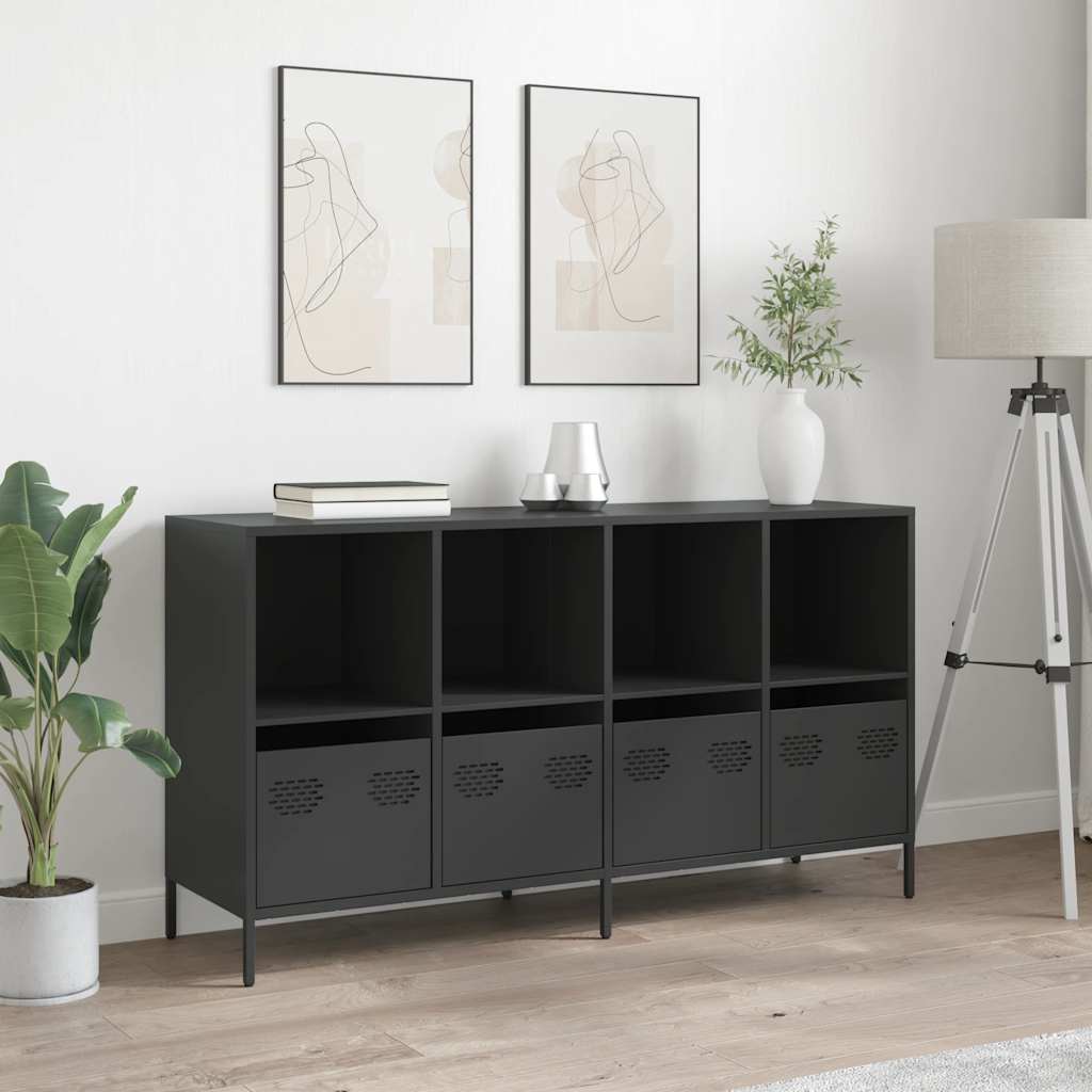 Credenza Nera 135x39x73,5 cm in Acciaio Laminato a Freddo - homemem39