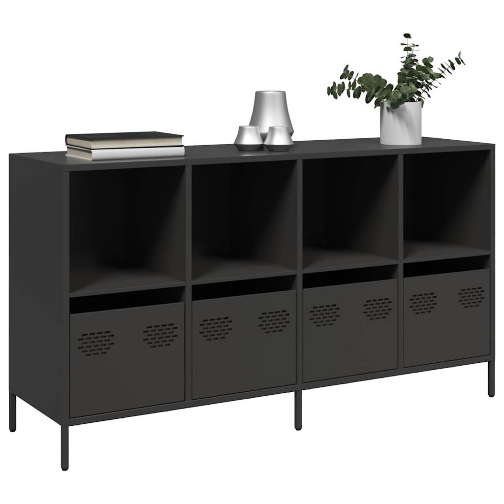 Credenza Nera 135x39x73,5 cm in Acciaio Laminato a Freddo - homemem39