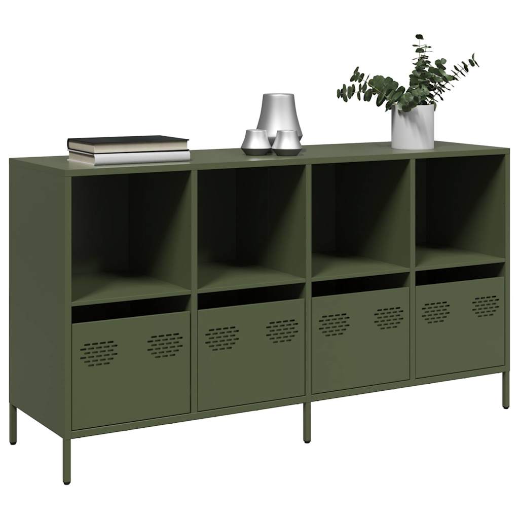 Credenza Verde Oliva 135x39x73,5 cm Acciaio Laminato a Freddo - homemem39