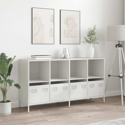 Credenza Bianca 135x39x73,5 cm in Acciaio Laminato a Freddo - homemem39