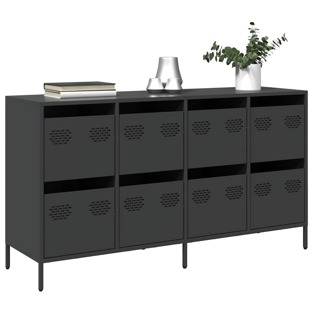 Credenza Nera 135x39x73,5 cm in Acciaio Laminato a Freddo - homemem39