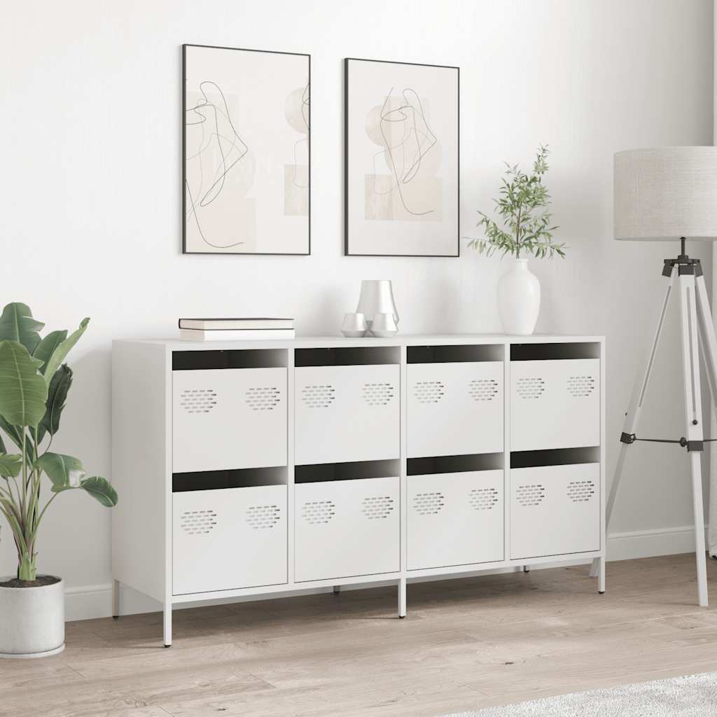 Credenza Bianca 135x39x73,5 cm in Acciaio Laminato a Freddo - homemem39