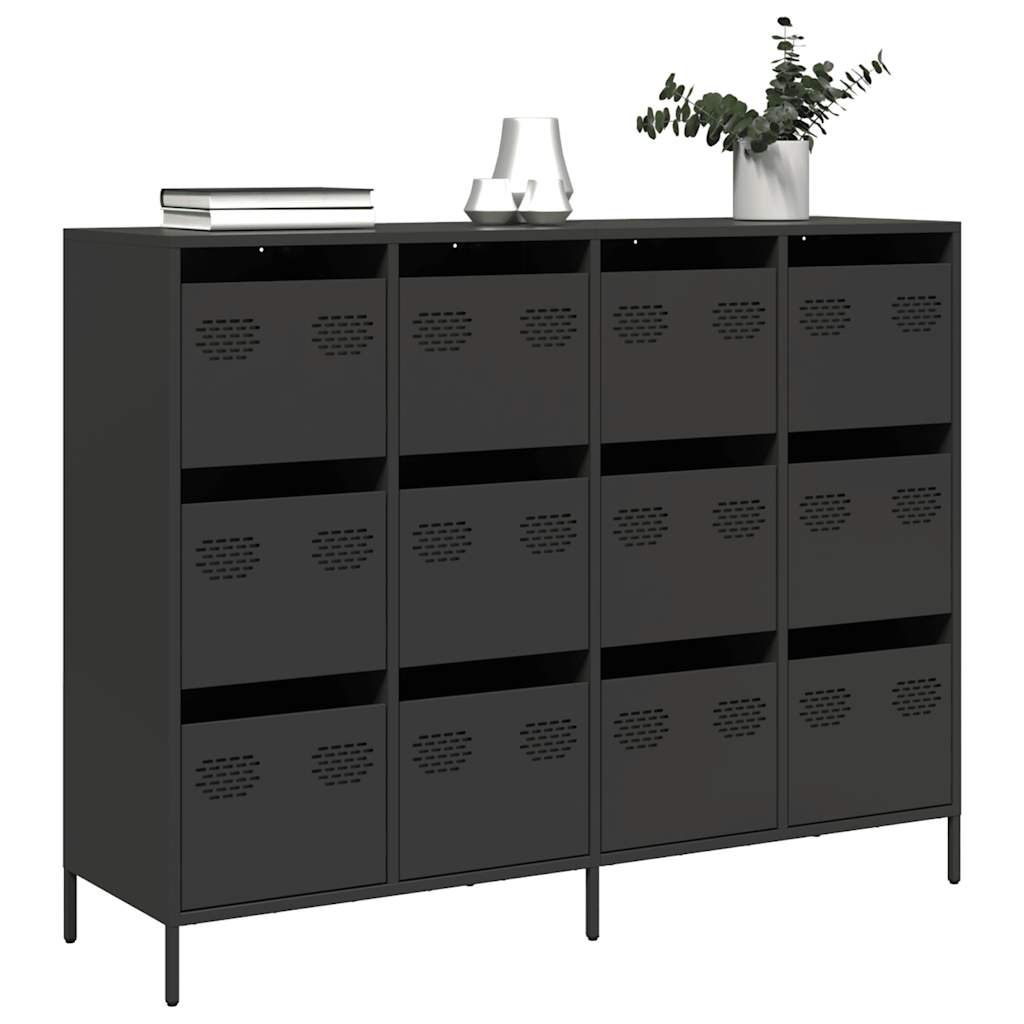 Credenza Nera 135x39x103,5 cm in Acciaio Laminato a Freddo - homemem39