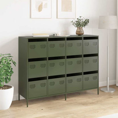 Credenza Verde Oliva 135x39x103,5 cm Acciaio Laminato a Freddo - homemem39