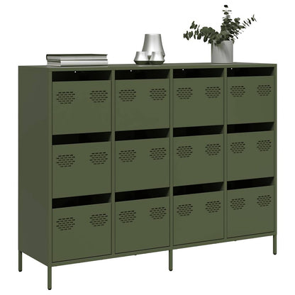 Credenza Verde Oliva 135x39x103,5 cm Acciaio Laminato a Freddo - homemem39