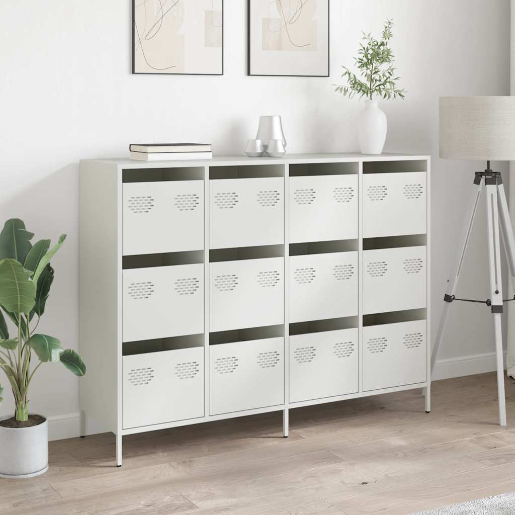 Credenza Bianca 135x39x103,5 cm in Acciaio Laminato a Freddo - homemem39