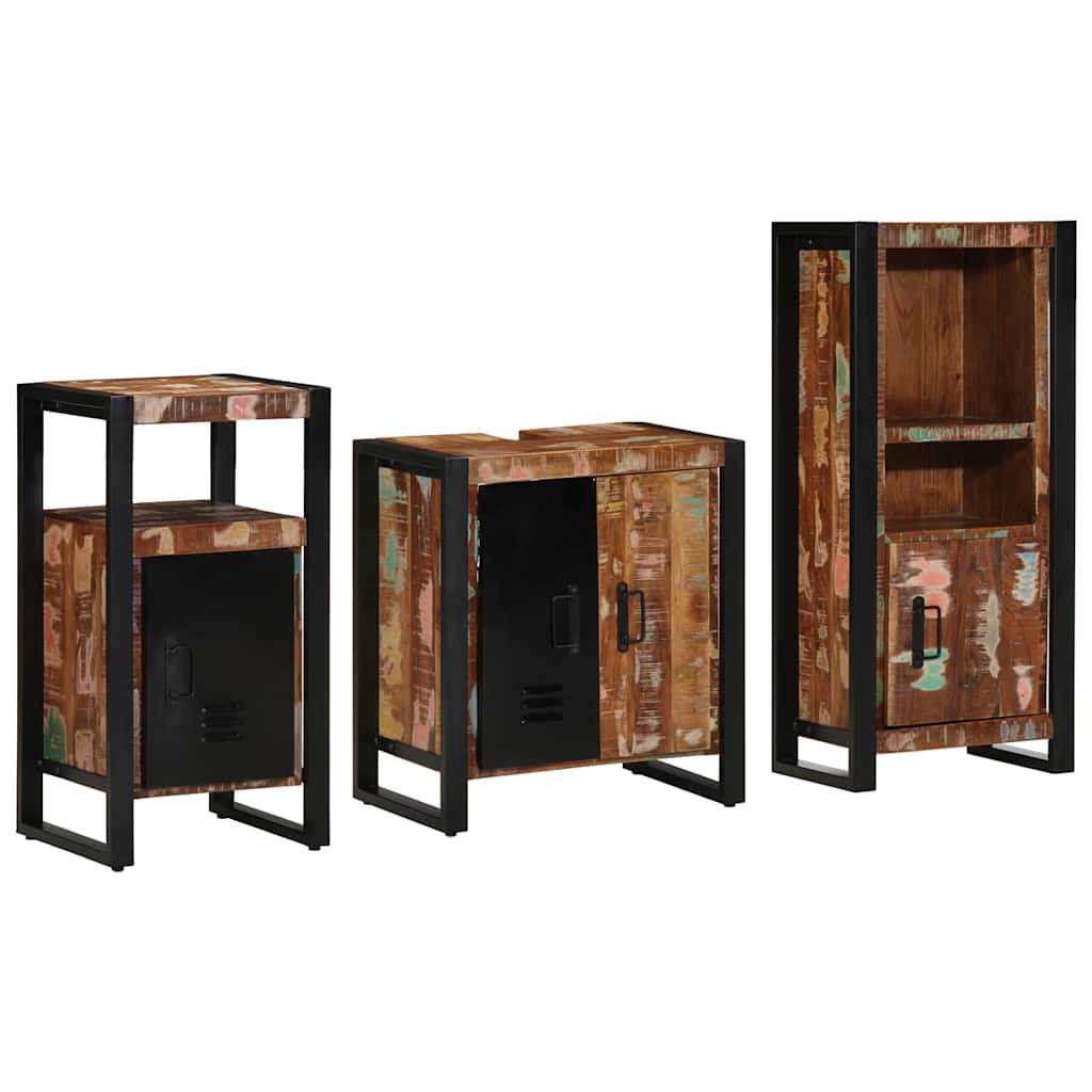 Set di mobili per il bagno 3 pcs Legno Recuperato Massello | homemem39