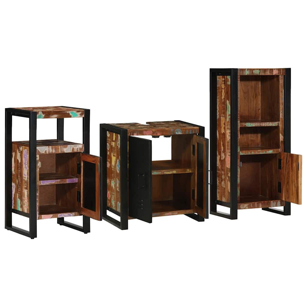 Set di mobili per il bagno 3 pcs Legno Recuperato Massello | homemem39
