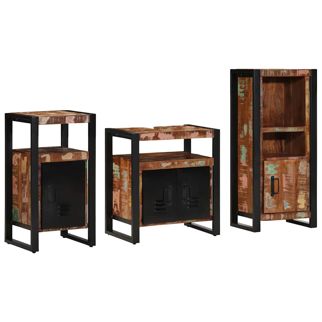 Set di mobili per il bagno 3 pcs Legno Recuperato Massello | homemem39
