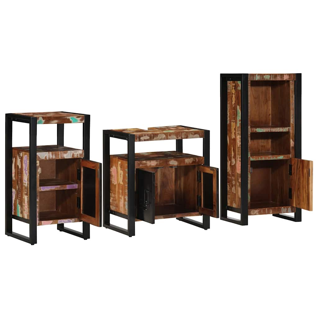 Set di mobili per il bagno 3 pcs Legno Recuperato Massello | homemem39