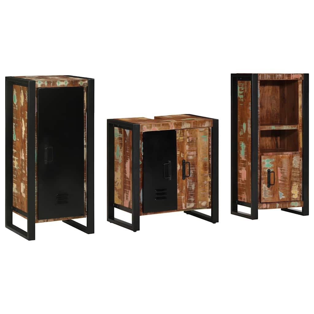 Set di mobili per il bagno 3 pcs Legno Recuperato Massello | homemem39