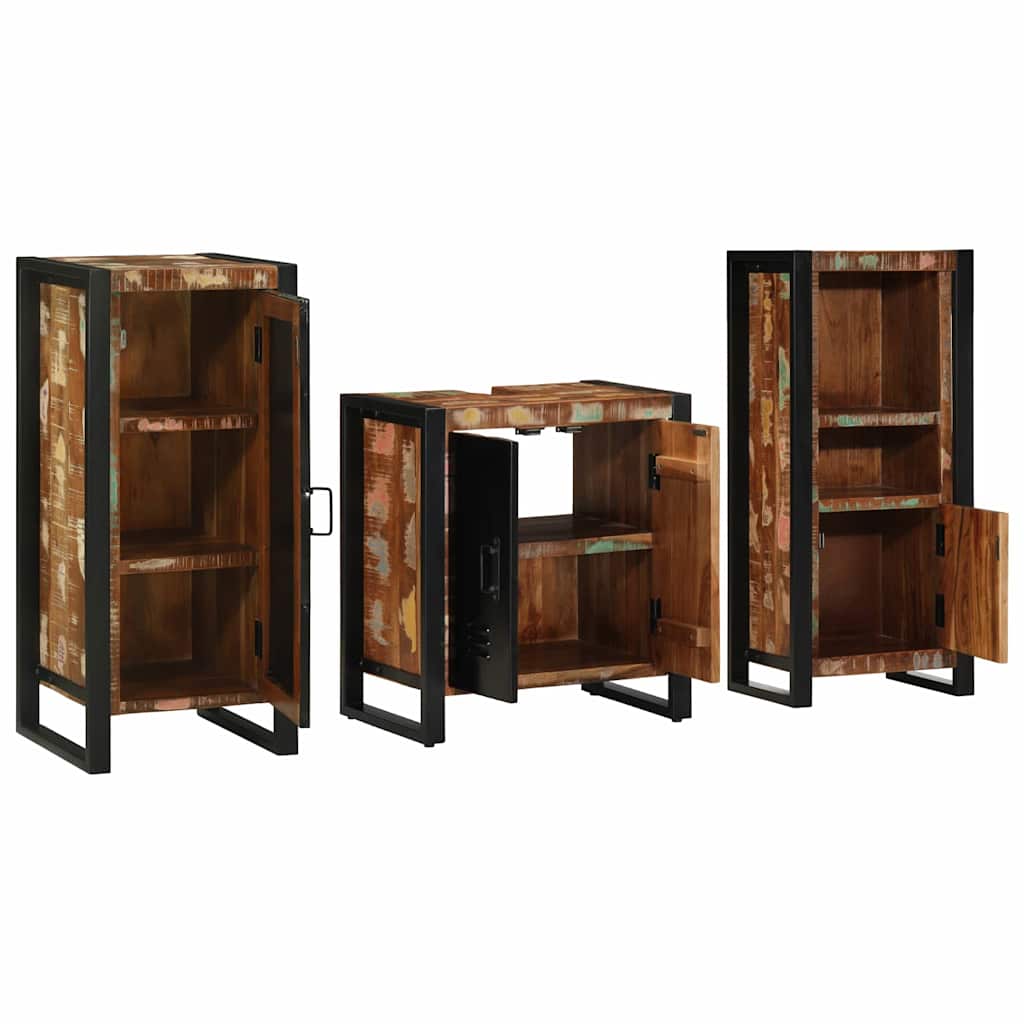 Set di mobili per il bagno 3 pcs Legno Recuperato Massello | homemem39