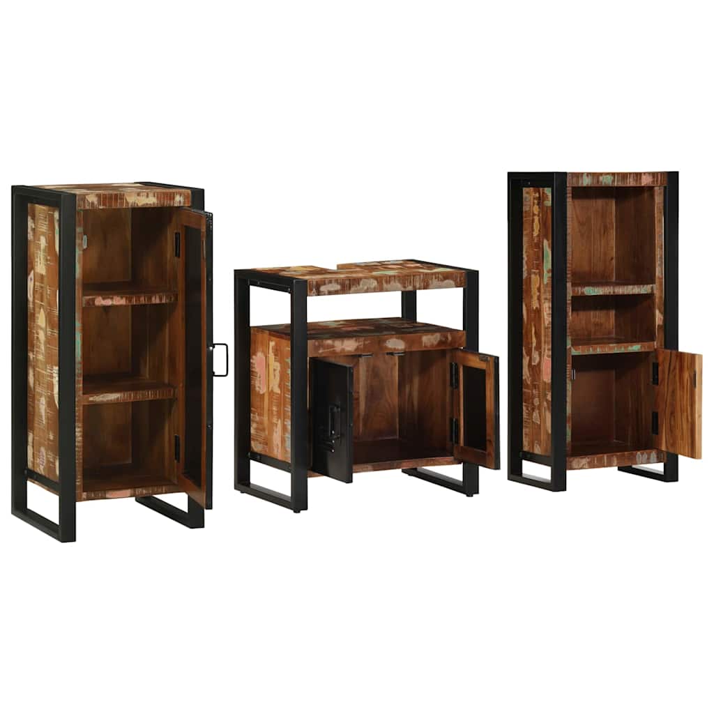 Set di mobili per il bagno 3 pcs Legno Recuperato Massello | homemem39