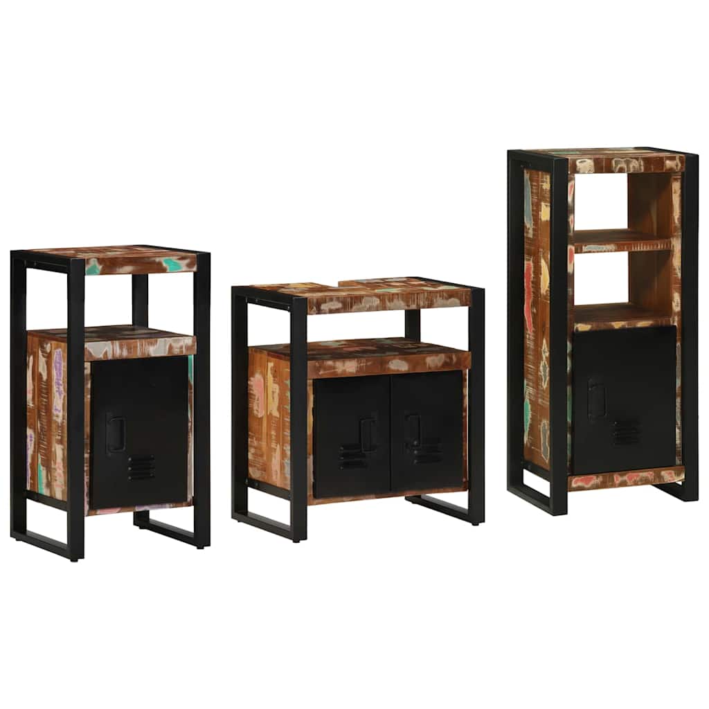Set di mobili per il bagno 3 pcs Legno Recuperato Massello | homemem39