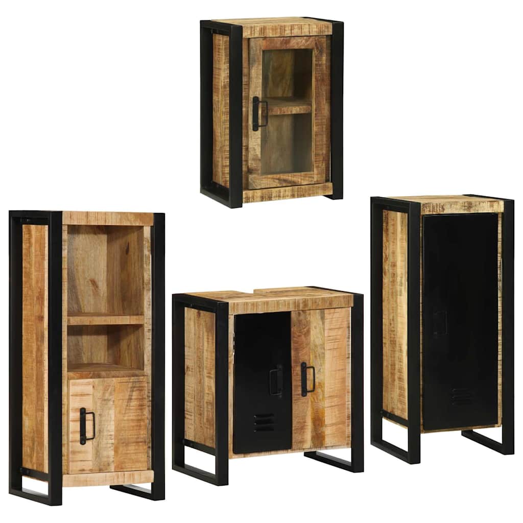 Set di mobili per il bagno 4 pz Marrone Legno di Mango Massello | homemem39