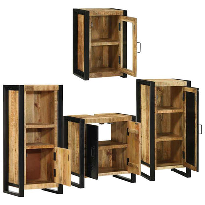 Set di mobili per il bagno 4 pz Marrone Legno di Mango Massello | homemem39
