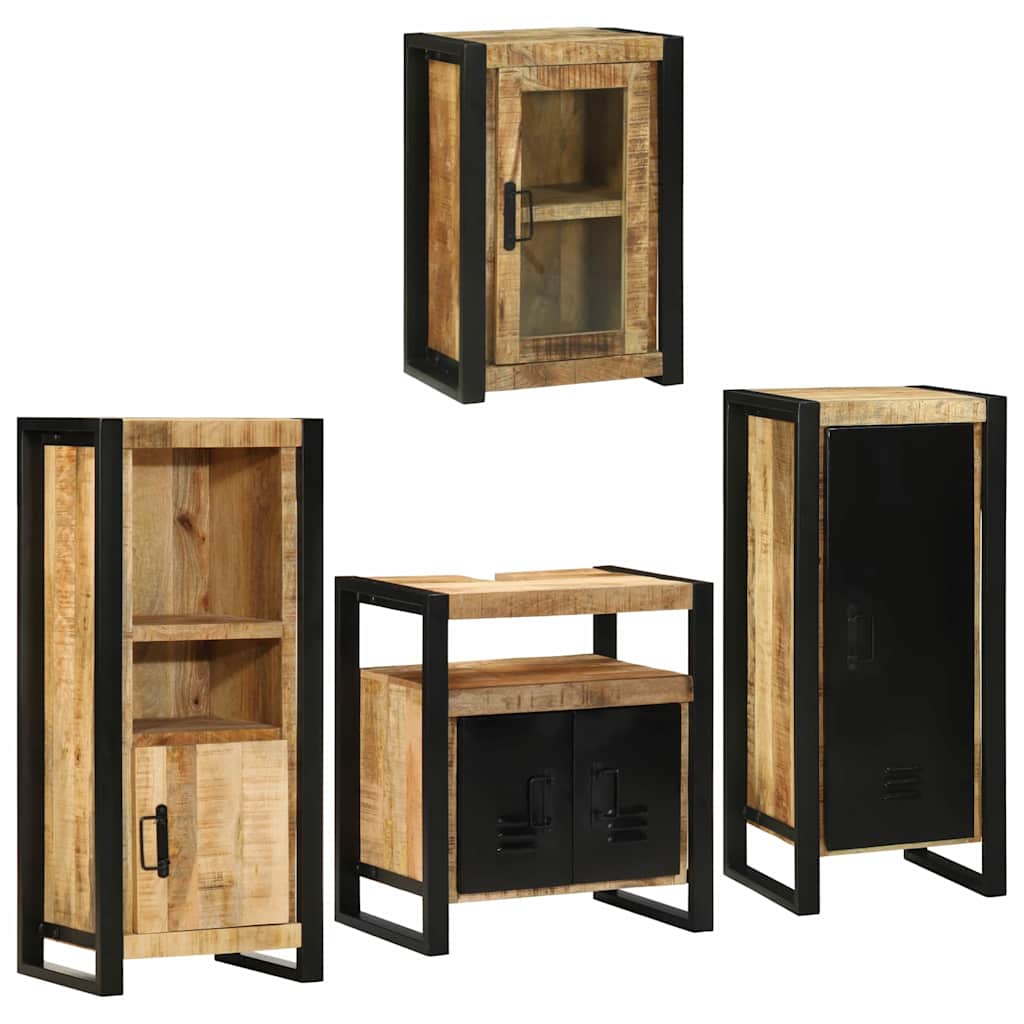 Set di mobili per il bagno 4 pz Marrone Legno di Mango Massello