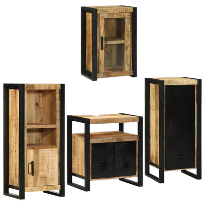Set di mobili per il bagno 4 pz Marrone Legno di Mango Massello