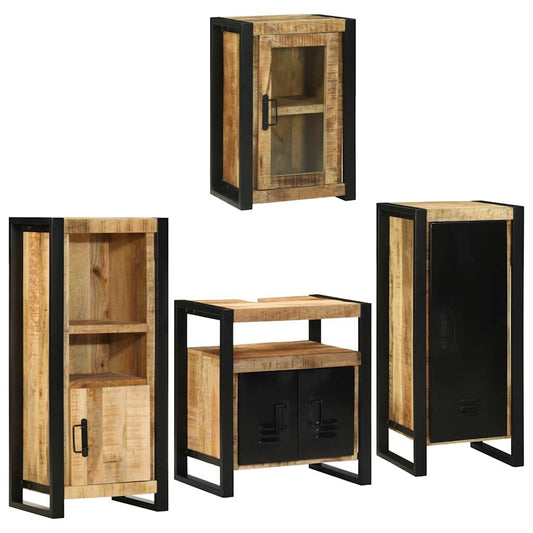 Set di mobili per il bagno 4 pz Marrone Legno di Mango Massello