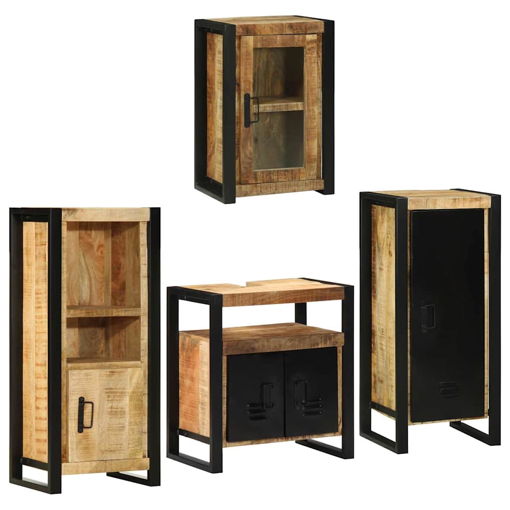 Set di mobili per il bagno 4 pz Marrone Legno di Mango Massello