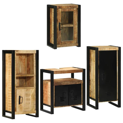 Set di mobili per il bagno 4 pz Marrone Legno di Mango Massello