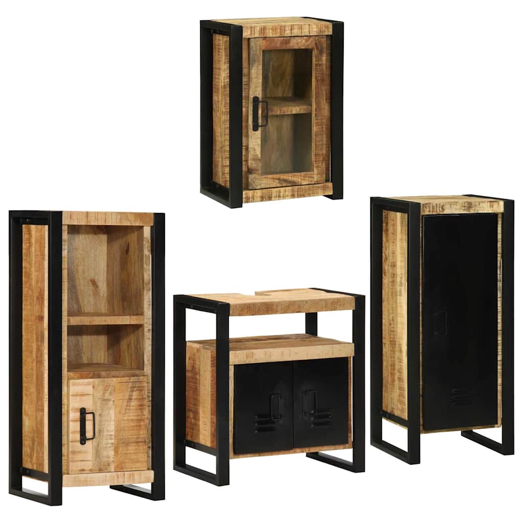 Set di mobili per il bagno 4 pz Marrone Legno di Mango Massello