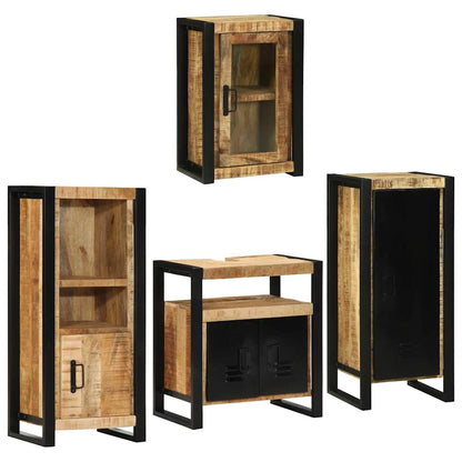 Set di mobili per il bagno 4 pz Marrone Legno di Mango Massello