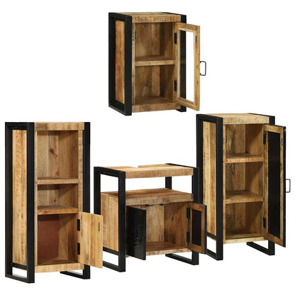 Set di mobili per il bagno 4 pz Marrone Legno di Mango Massello