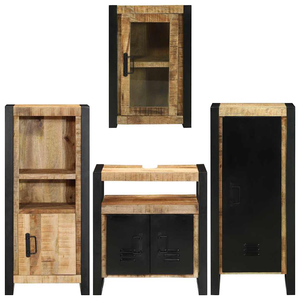 Set di mobili per il bagno 4 pz Marrone Legno di Mango Massello | homemem39
