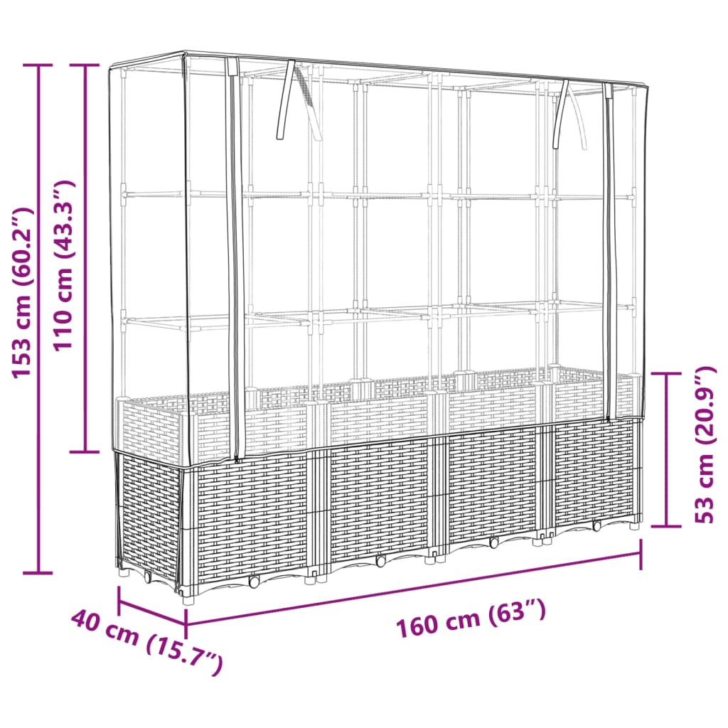 Letto Rialzato con Copertura Serra Effetto Rattan 160x40x153 cm