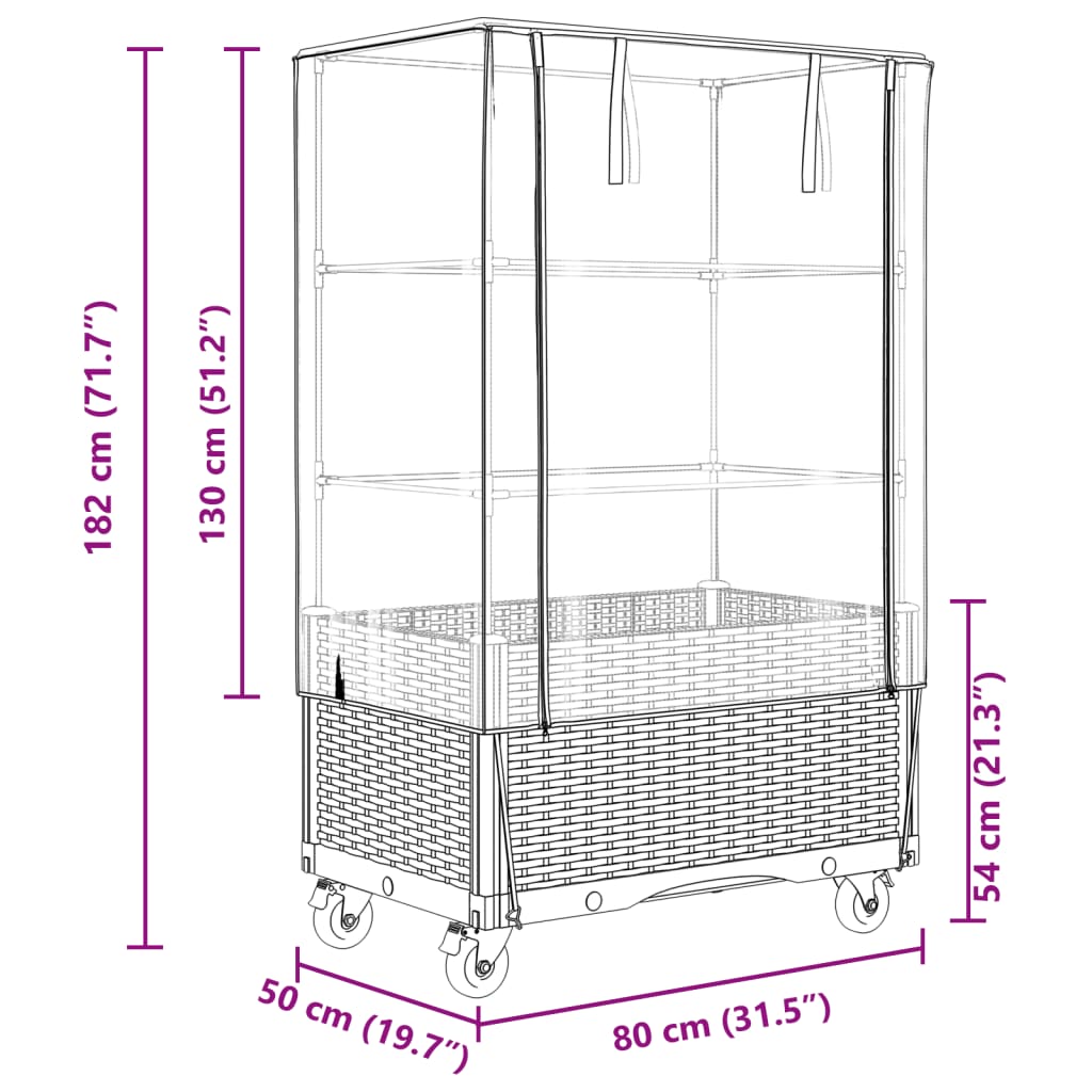 Letto Rialzato con Copertura e Ruote Effetto Rattan 80x50x182cm