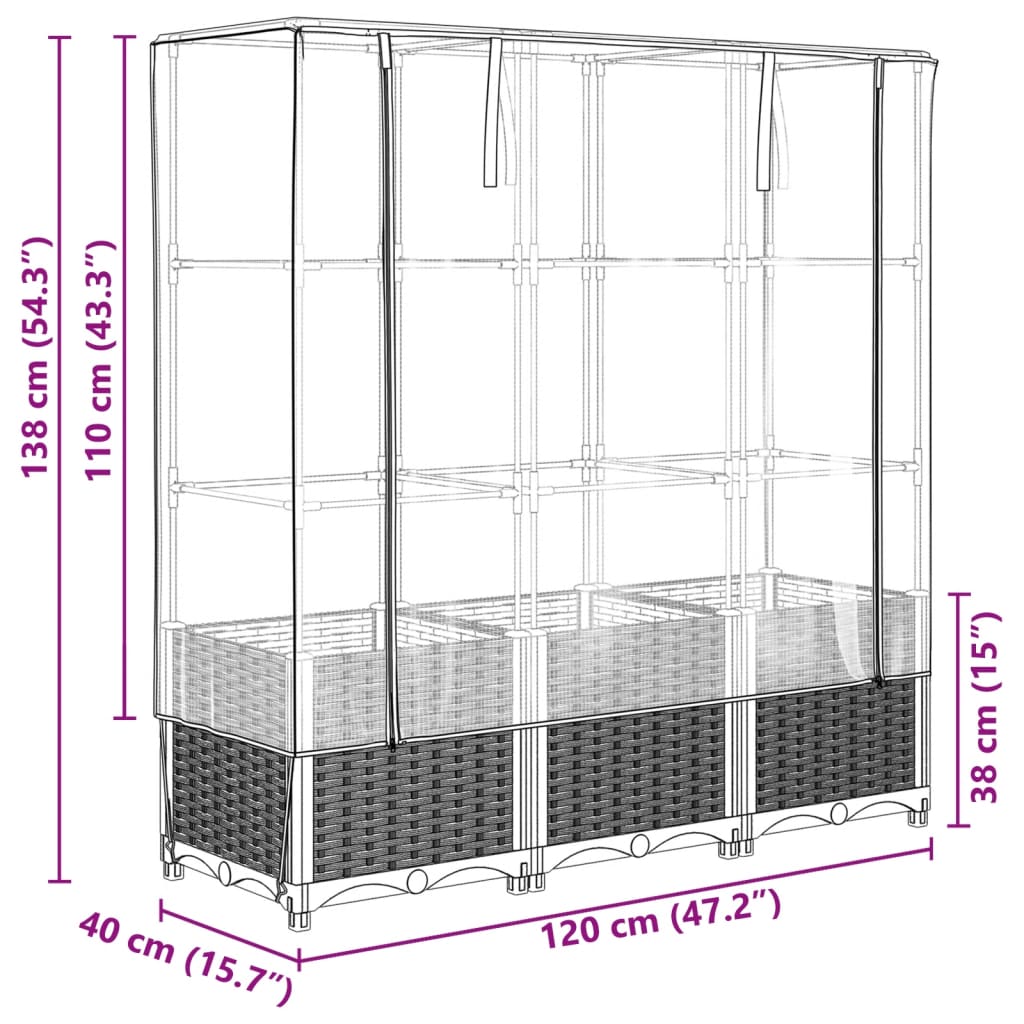 Hochbeet mit Gewächshausabdeckung in Rattan-Optik, 120 x 40 x 138 cm