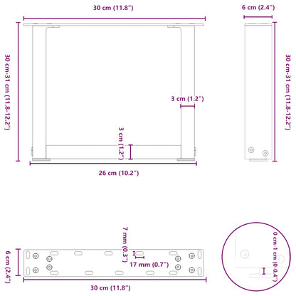 Gambe per Tavolino da Caffè a Forma di U 2 pz Nere 30x(30-31) cm Acciaio