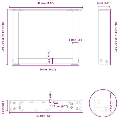 Gambe Tavolino da Caffè a U 2 pz Bianco 30x(30-31)cm in Acciaio