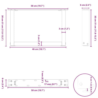 Gambe Tavolino da Caffè a U 2 pz Nero 50x(30-31) cm in Acciaio