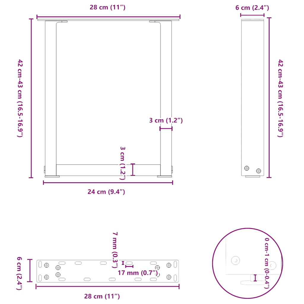 Gambe per Tavolino da Caffè forma U 2 pz Naturale 28x(42-43) cm