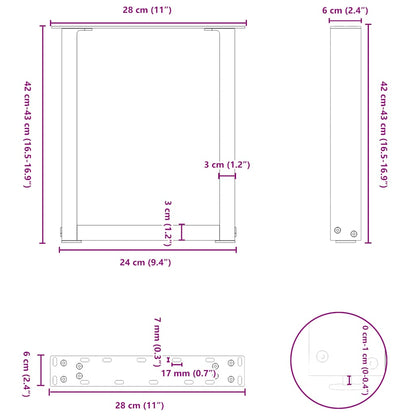 Gambe per Tavolino da Caffè forma U 2 pz Naturale 28x(42-43) cm