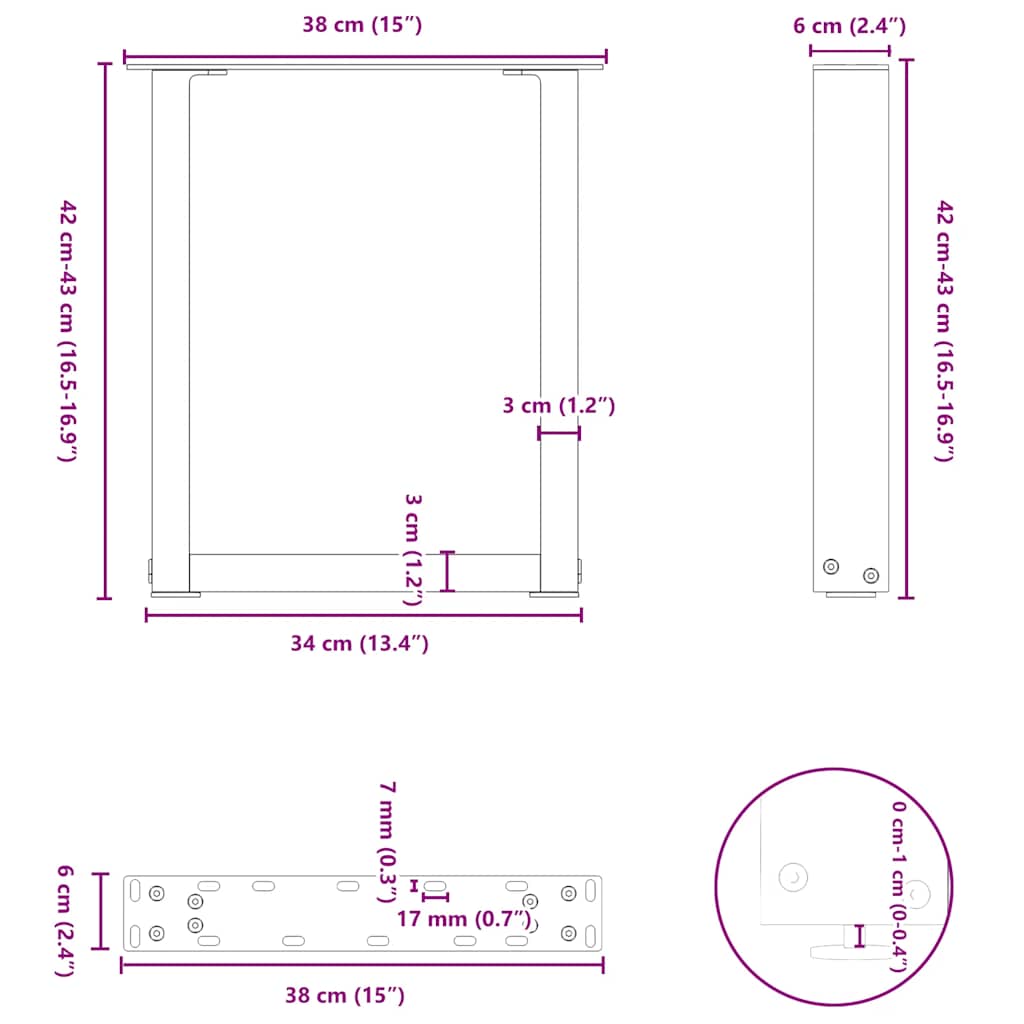 Gambe per Tavolino da Caffè forma U 2 pz Antracite 38x(42-43)cm