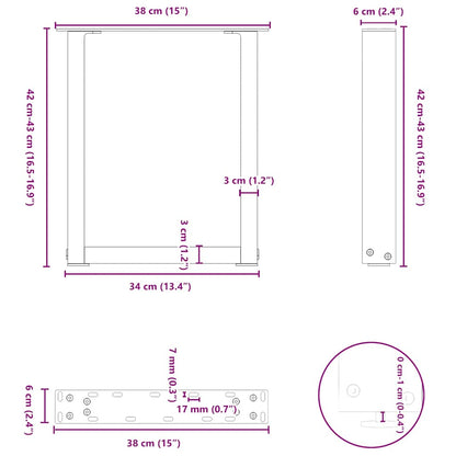 Gambe per Tavolino da Caffè forma U 2 pz Antracite 38x(42-43)cm