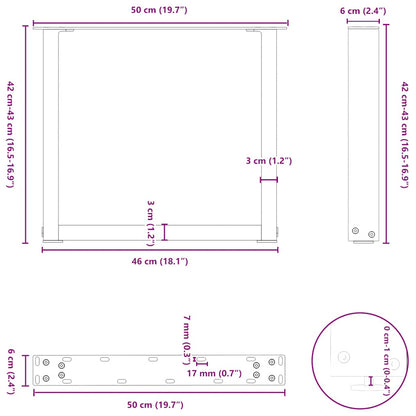 Gambe per Tavolino da Caffè a Forma di U 2 pz Bianche 50x(42-43) cm Acciaio