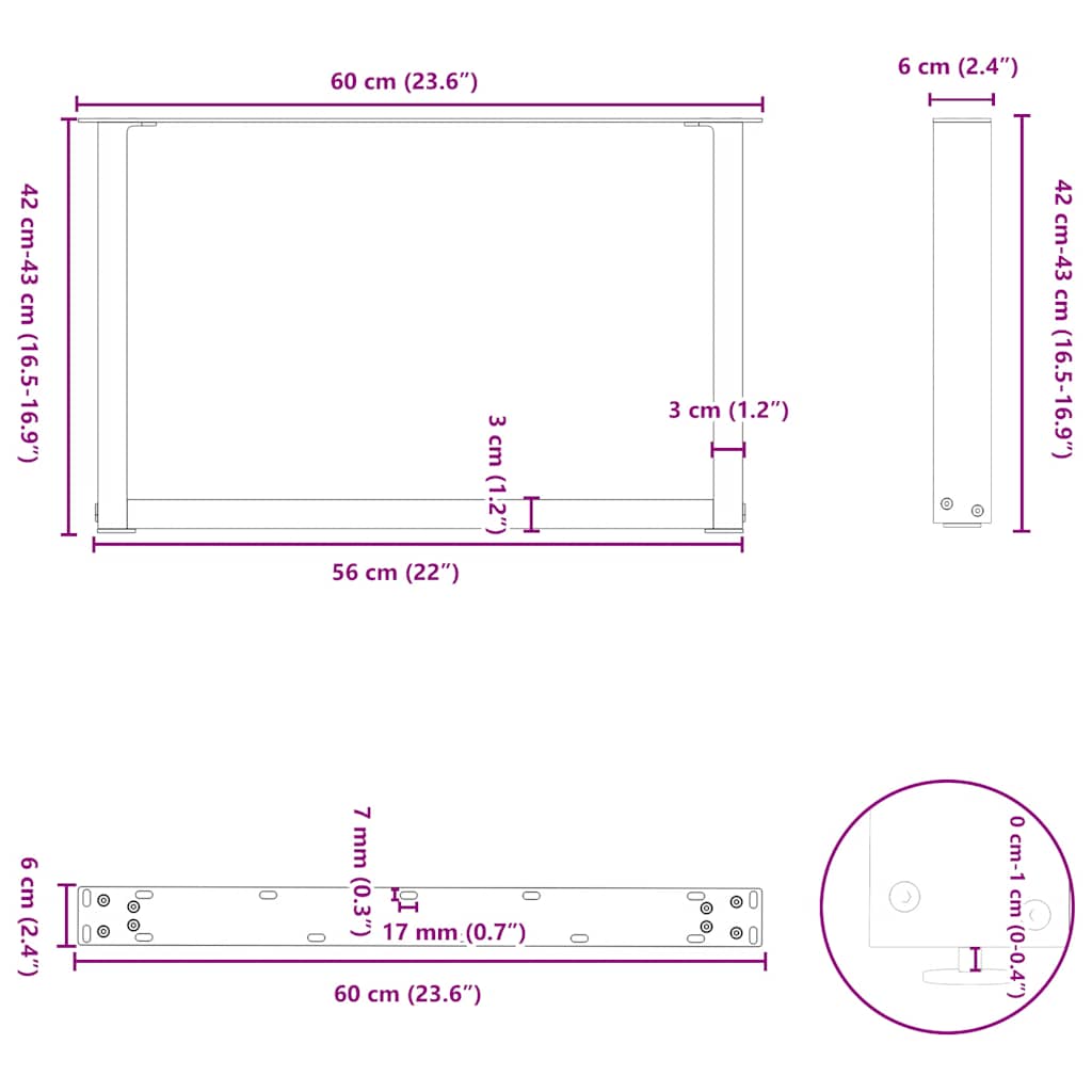Gambe per Tavolino da Caffè a Forma di U 2 pz Bianche 60x(42-43) cm Acciaio