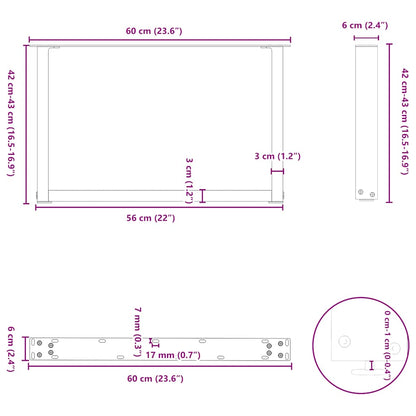 Gambe per Tavolino da Caffè forma U 2 pz Naturale 60x(42-43) cm
