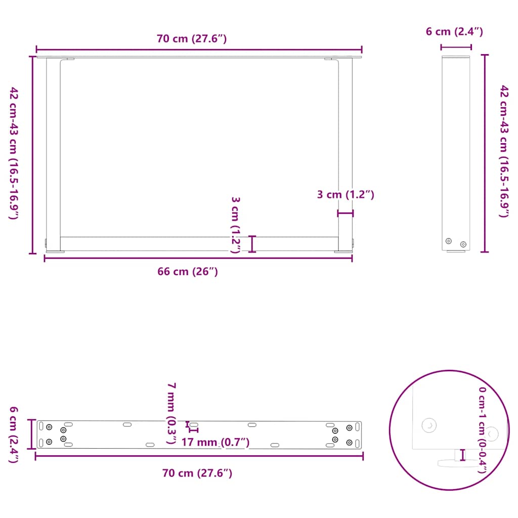 Gambe Tavolino Caffè a U 2 pz Antracite 70x(42-43) cm Acciaio