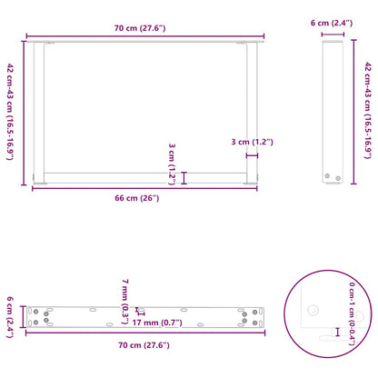 Gambe per Tavolino da Caffè forma U 2 pz Naturale 70x(42-43) cm