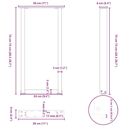 Gambe Tavolino Caffè a U 2 pz Nero 28x(72-73) cm Acciaio