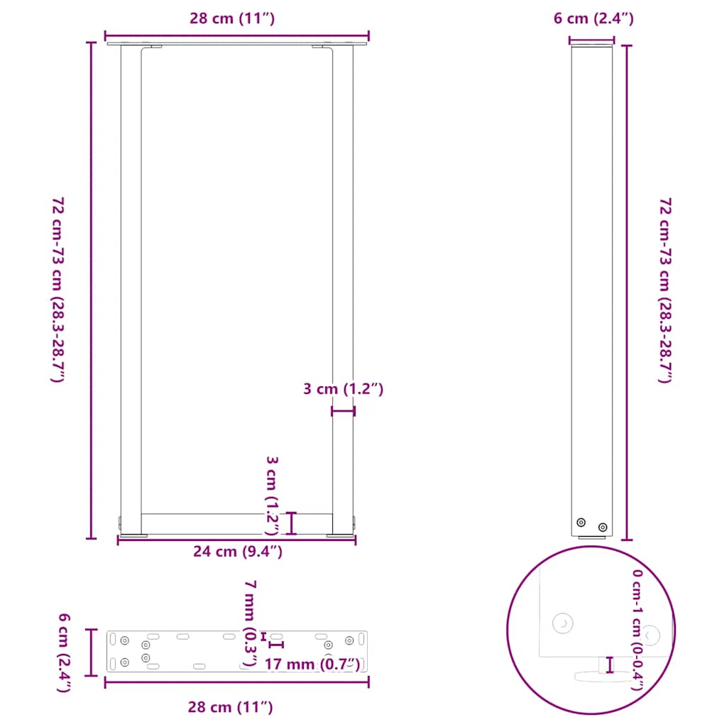 Gambe Tavolino Caffè a U 2 pz Bianco 28x(72-73) cm Acciaio