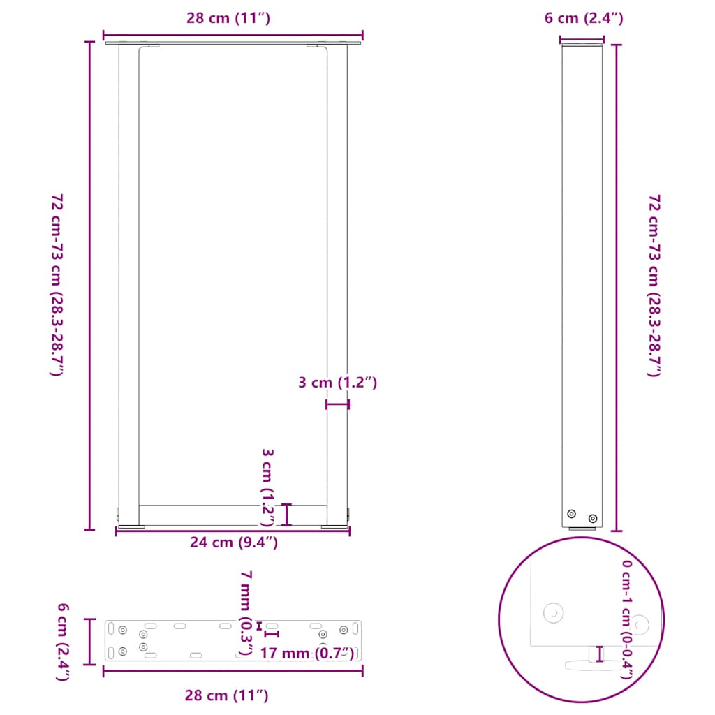 Gambe Tavolino Caffè a U 2 pz Antracite 28x(72-73) cm Acciaio