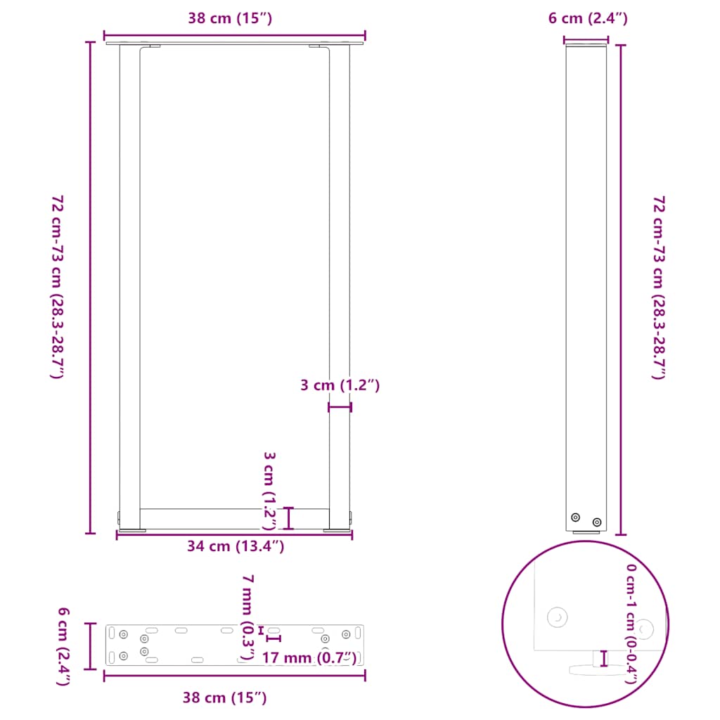 Gambe Tavolino da Caffè a U 2 pz Nero 38x(72-73) cm in Acciaio